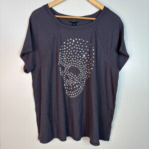 Torrid Top 2X Gray Skull Stars Waffle Knit Cropped Short Sleeve Shirt Women's